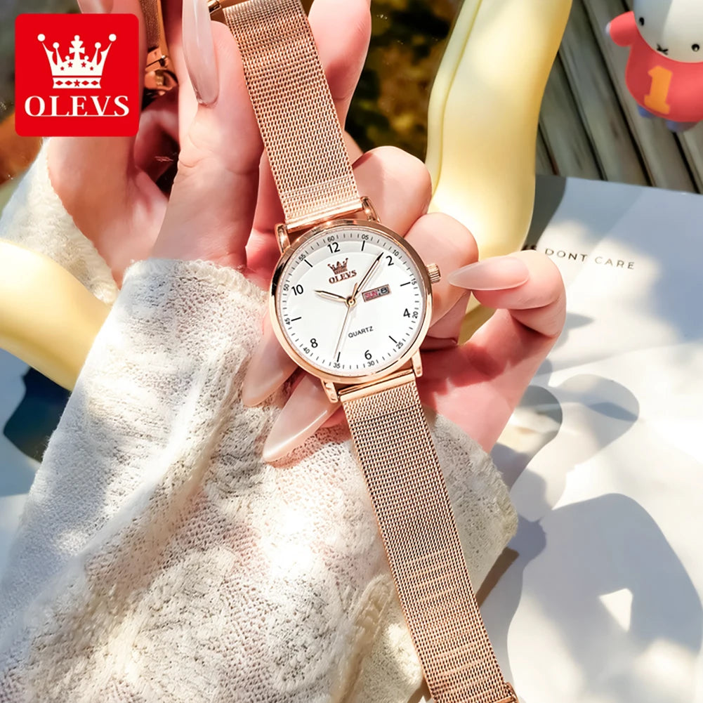 OLEVS Brand Original Fashion Slim Quartz Watch Women Elegant Watches Stainless Steel Waterproof Week Date Watches For Woman