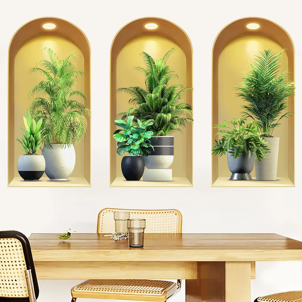 18 Styles Simulated Archway Niche Potted Plant Painting Wall Stickers Bedroom Living Room Hall Peel & Stick Art Mural Decals