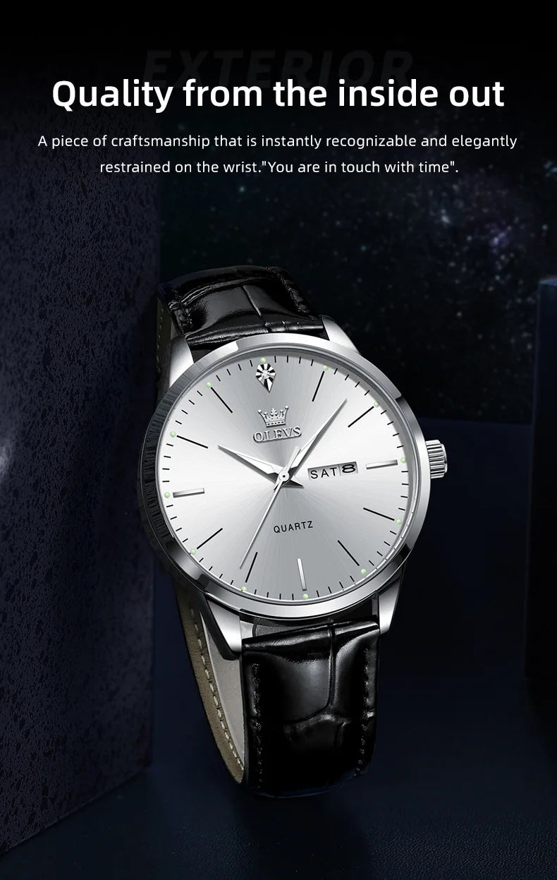 OLEVS 2935 Men Quartz Watch Dual Calendar Luminous Classic Business Watch For Men Fashion Original Waterproof Dress Wristwatch