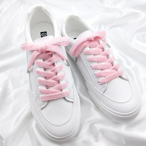 1 Pair Width 1cm Velvet Surface Black White Flat Shoelaces Women Men Leather Sports Casual Shoes Laces Strings Wholesale