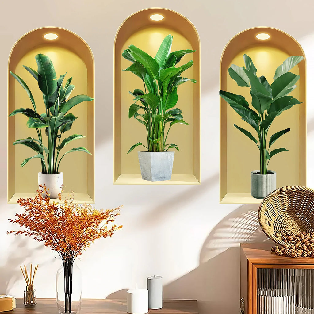 18 Styles Simulated Archway Niche Potted Plant Painting Wall Stickers Bedroom Living Room Hall Peel & Stick Art Mural Decals