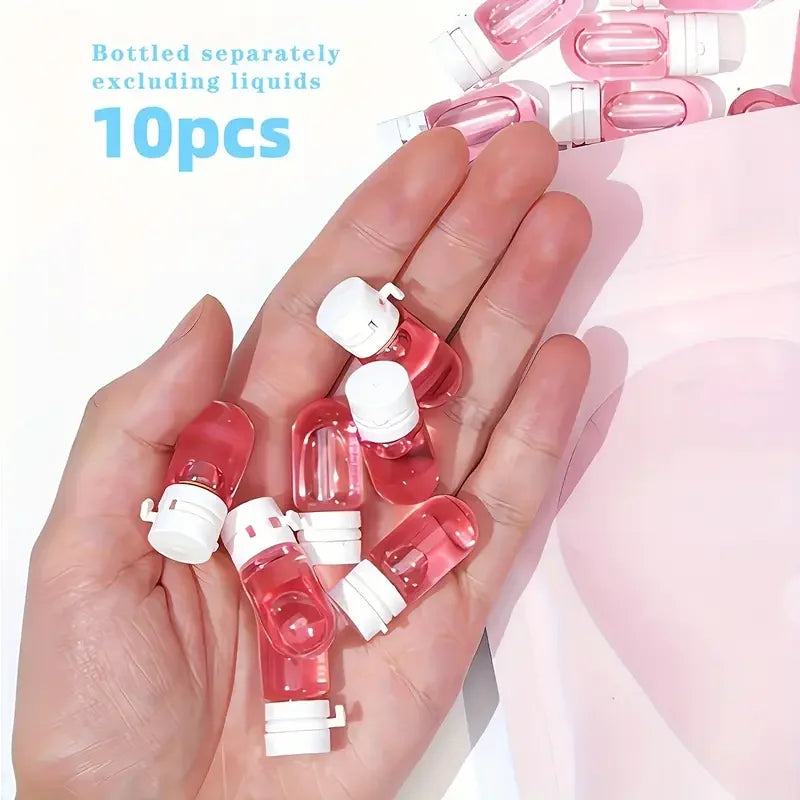 10pcs Clear Leak-Proof Travel Bottle for Makeup Remover & Lotion, Portable Dispenser with Flip-Top Essence Bottled Separately