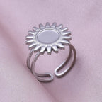 Simple Geometry Fashion Stainless Steel Open Rings For Women Men Accessories Silver Color Heart Sun Round Blank Base DIY Anillos