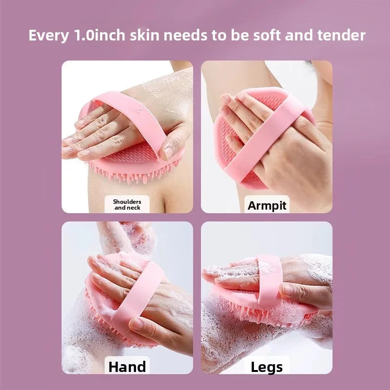 NEW Bath Soft Silicone Back Brush Bath Shower Sponge Scrubbing Brush with Handle Exfoliating Scrub Skin Exfoliating Brushes