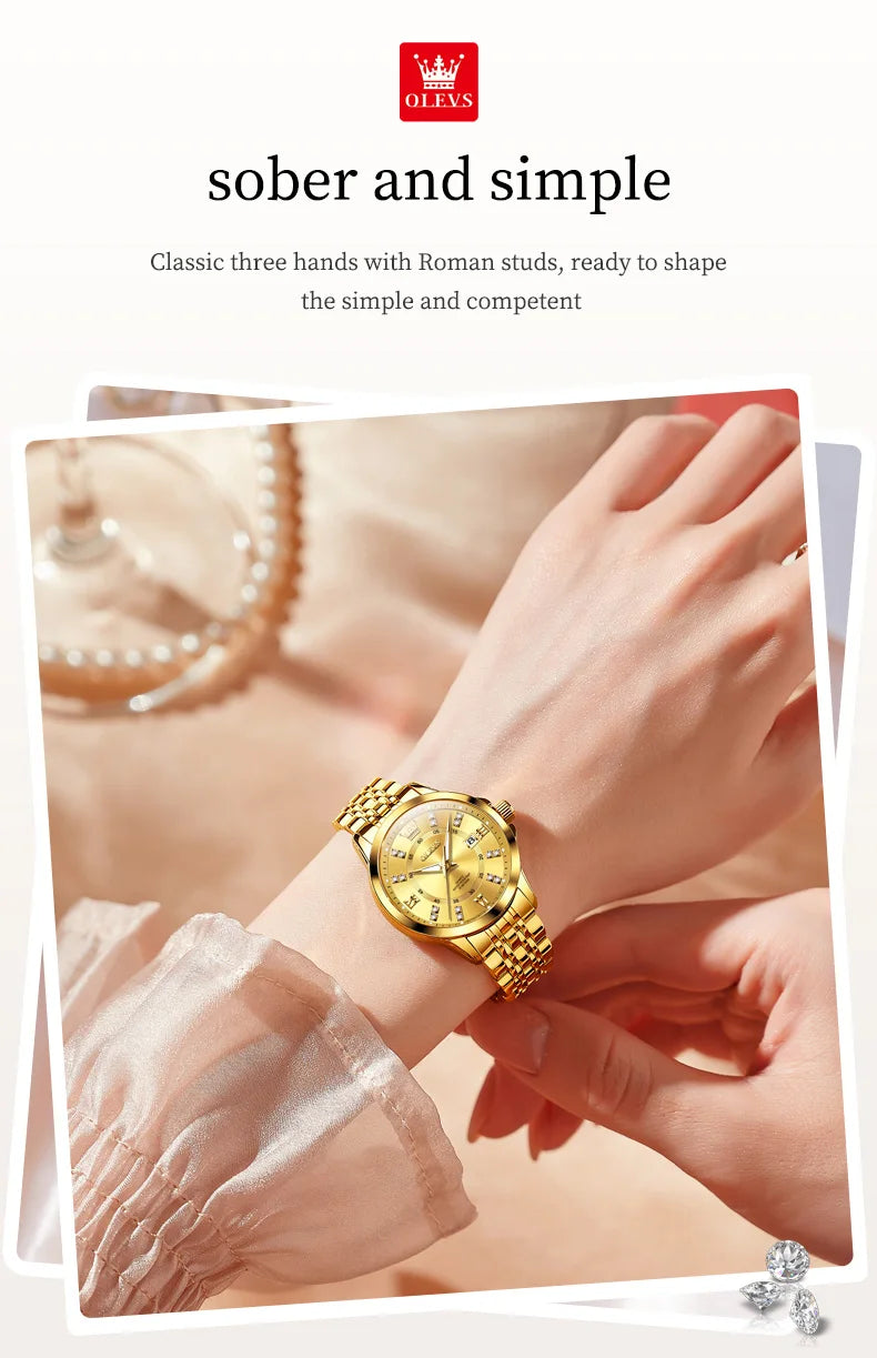OLEVS 3620 Women Watch Luxury Brand Diamond Quartz Watch Fashion Automatic Calendar Waterproof Women Watch Bracelet Set Reloj