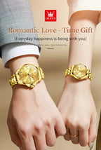 OLEVS 2906 Couple Watch Pair Luxury Diamond Shaped Steel Strap Calendar Week Quartz Wristwatch Men Women Luxury Lovers Watches