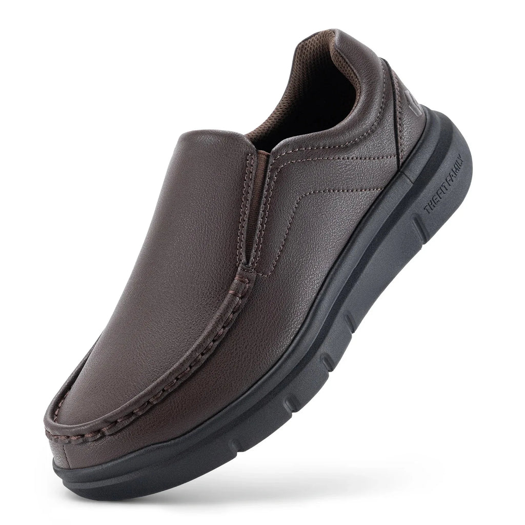 Fitville Men'S Leather Shoes Wide Width 2E Slip-On Casual Shoes Lightweight For Swollen Feet With Arch Support Pain Relief