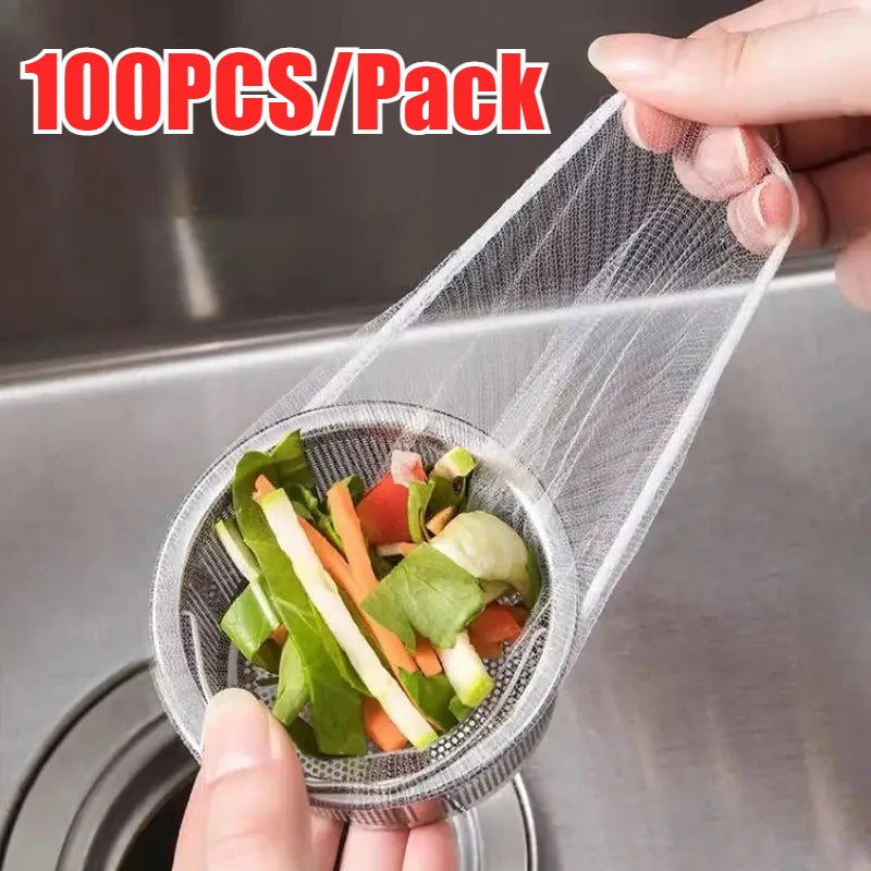 100/200 Disposable Kitchen Sink Filter Sewer Drain Anti-blocking Garbage Bag Pool Leak Mesh Bag Mesh Strainer Sink Garbage Net