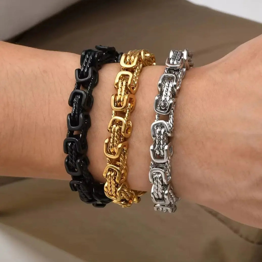 Chunky Byzantine Bracelets for Men Boys,8mm Stainless Steel Braided Link Wristband,Vintage Jewelry Gift for Him