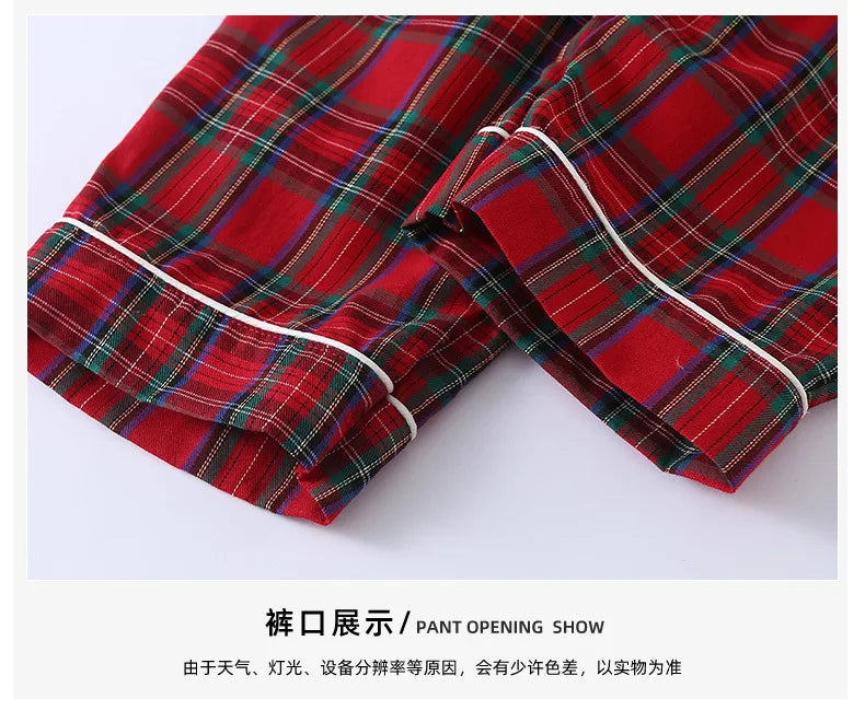 Merry Christmas Kids Pure Cotton Pajamas Set Plaid Print Turn-down Collar Button Shirt Trousers 2 Pieces Suit Homewear Xmas Look