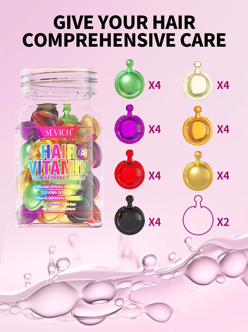 Sevich Smooth Silky Hair Vitamin Capsule Keratin Complex Oil Hair Care Repair Damaged Hair Serum Anti-Loss Moroccan Hair Oil