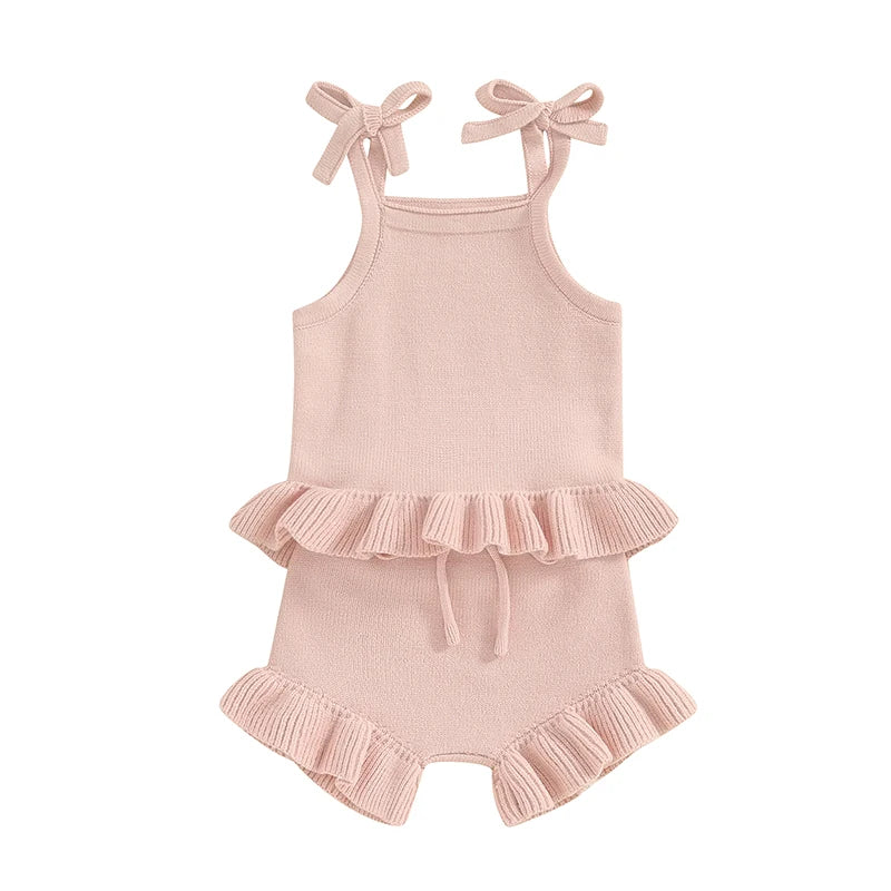 Pudcoco Toddler Baby Girl Summer Clothes Ribbed Sleeveless Button Front Cami Tops and Shorts Infant Outfits Set 0-18M