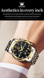 OLEVS 2858 Men's Watches Stainless Steel Waterproof Anti-Scratch Moon Phase Luminous Chronograph Luxury Quartz Men's Wristwatch