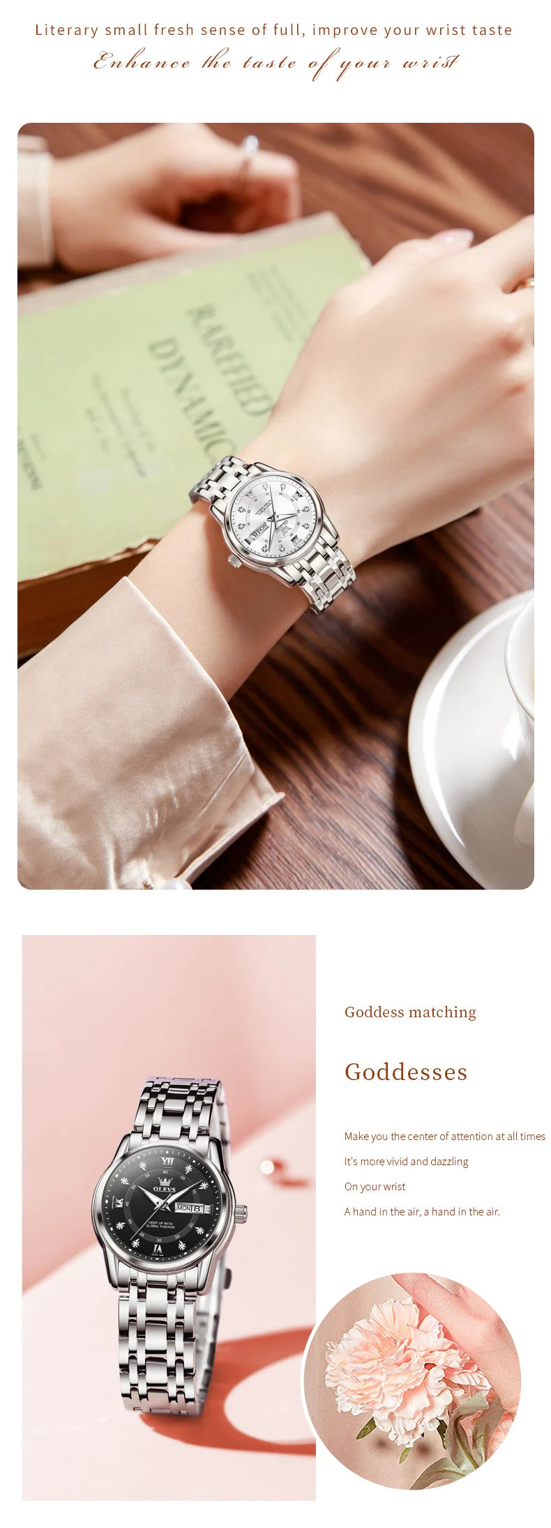 OLEVS 5513 Woman Watch Luxury Diamond Scale Dual Calendar Stainless Steel Strap Waterproof Watches Elegant Ladies Wristwatcheses