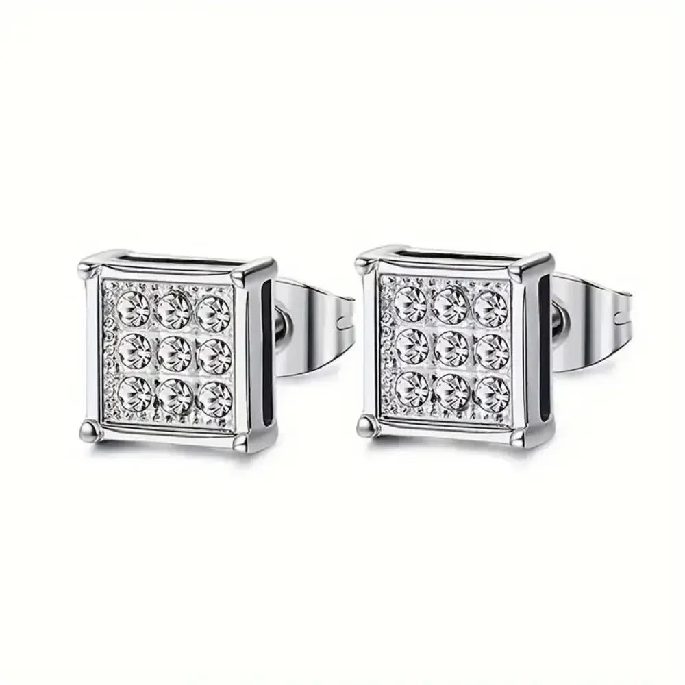 2pcs Stainless Steel Stud Earrings for Men Women Square CZ Mens Earrings Studs Jewelry for Sensitive Ears Fashion Hip Hop Y2K