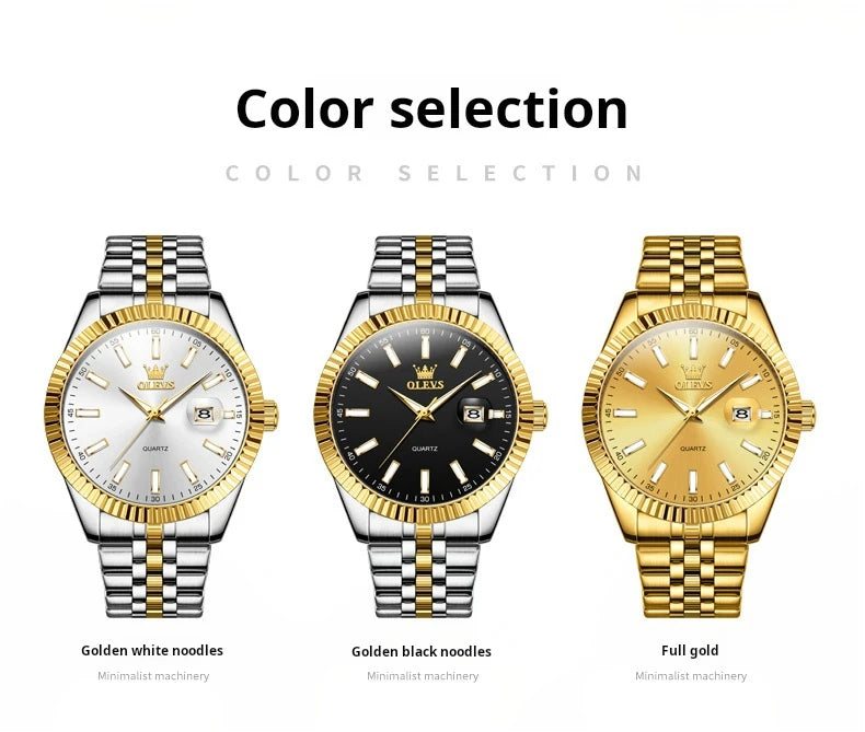 OLEVS Brand Luxury Gold Quartz Watch for Men Stainless Steel Waterproof Luminous Calendar Fashion Mens Watches Relogio Masculino