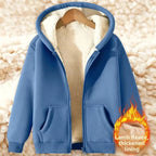 Thickened Lamb Velvet Hooded Cardigan Pure Color Oversize Sweatshirt Men Women Korean Style Winter Warm Casual Outerwear