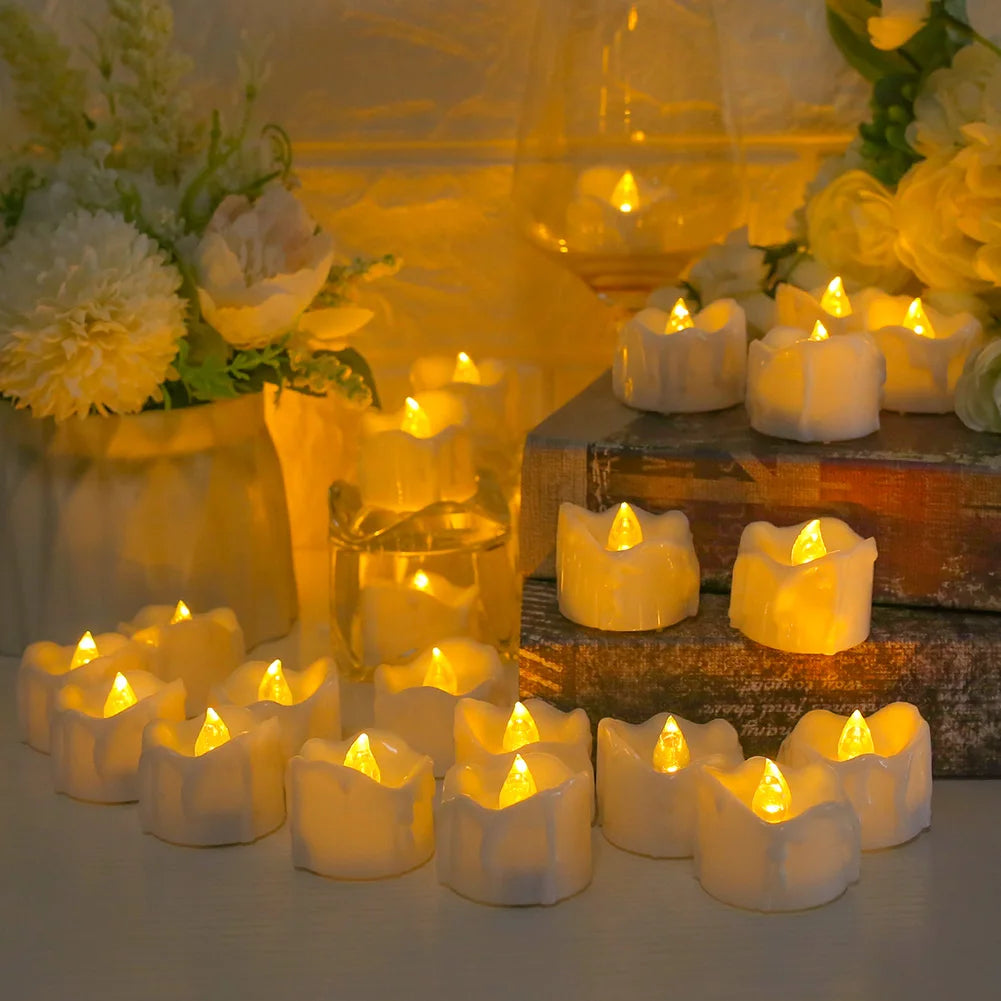 24/48pc Flameless Led Tea Lights with Timer 6 Hours On and 18 Hours Off in 24 Hours Cycle Automatically Flickering Candles Light
