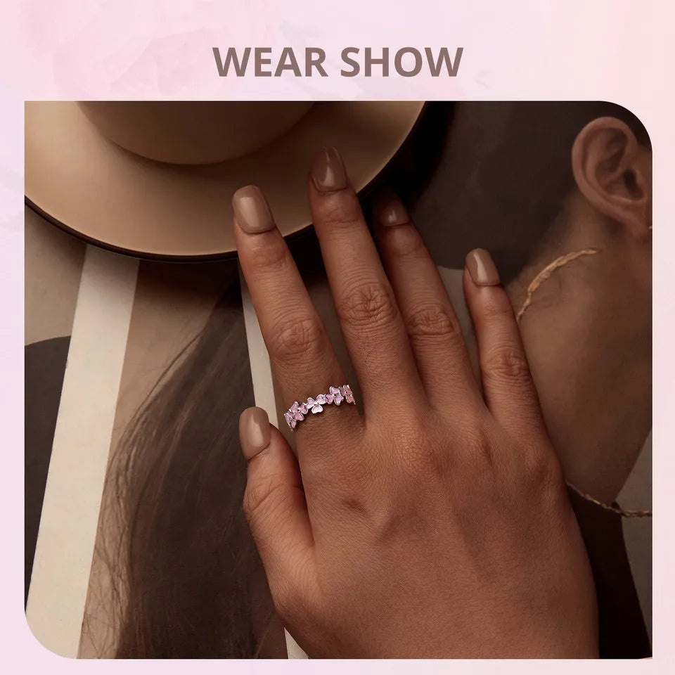 BAMOER 925 Sterling Silver Purple Flower Finger Ring Enamel Wreath Ring for Women Girls Birthday Gift Party Jewelry