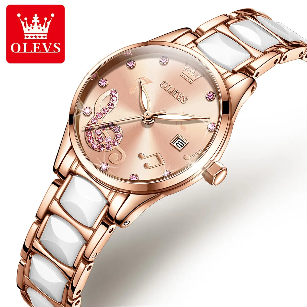 OLEVS 3605 Women's Watches Top Brand Fashion Mechanical Wristwatch Zircon Scale Watch for Ladies Waterproof Chronograph Date