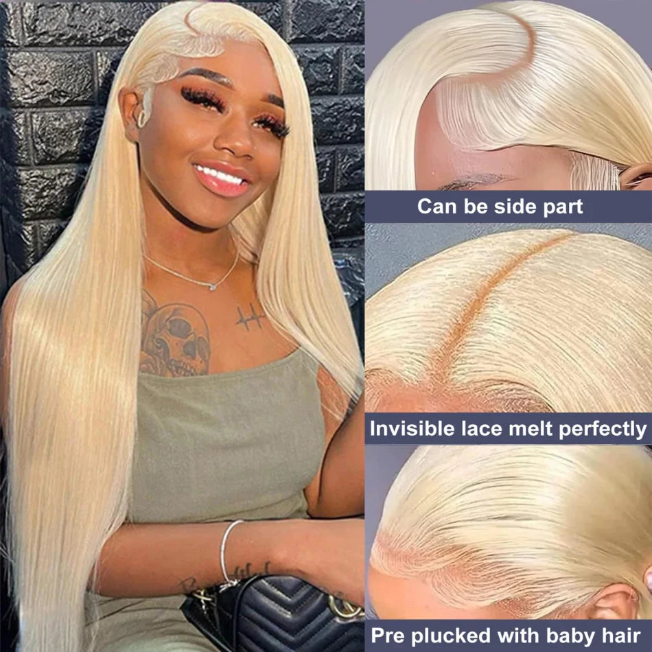 Blonde 613 Hd Lace Frontal Wig 13X6 Brazilian Straight Human Hair Wig 40 Inch Transparent Lace Frontal Wig For Women 250 Density
