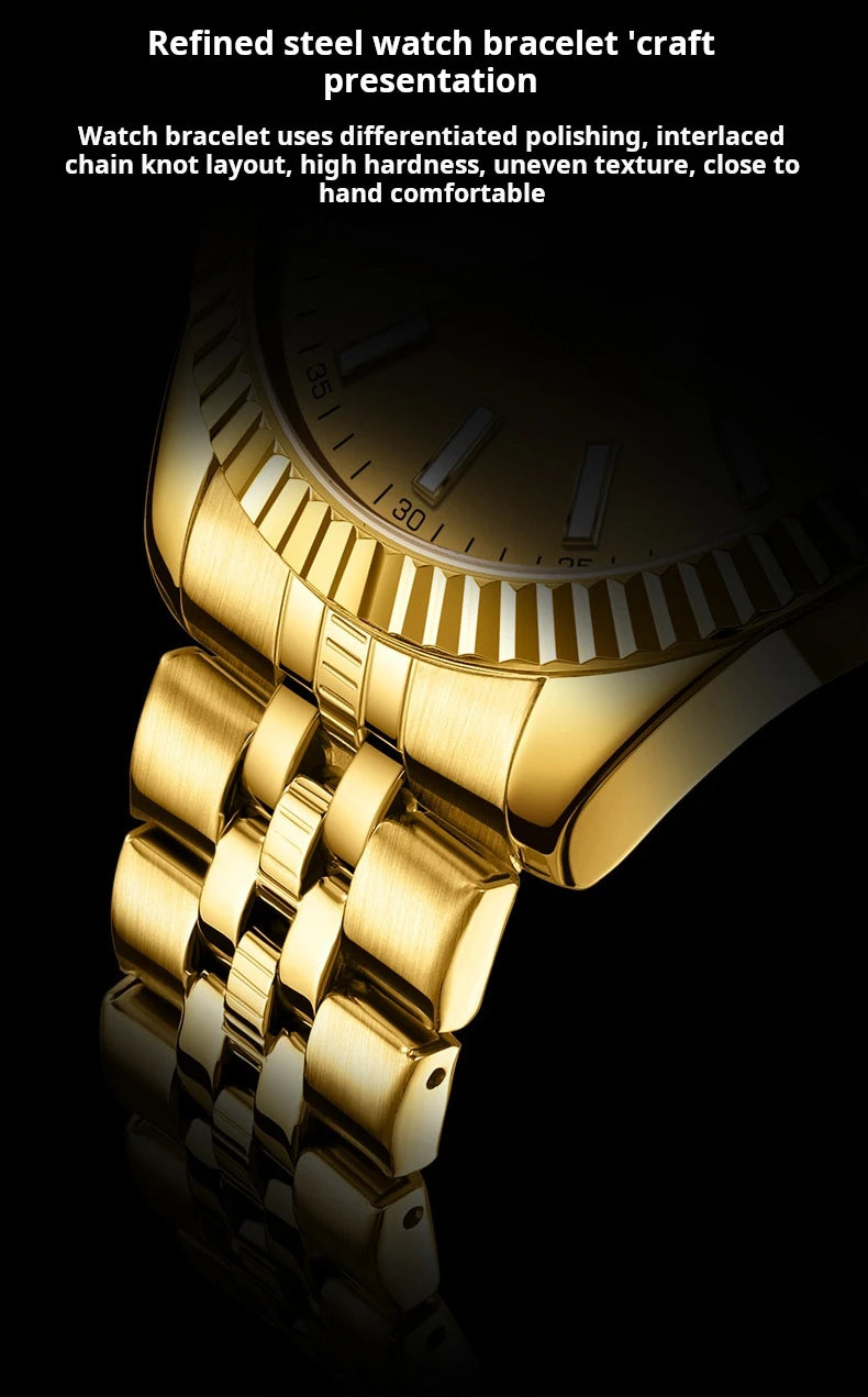 OLEVS Brand Luxury Gold Quartz Watch for Men Stainless Steel Waterproof Luminous Calendar Fashion Mens Watches Relogio Masculino