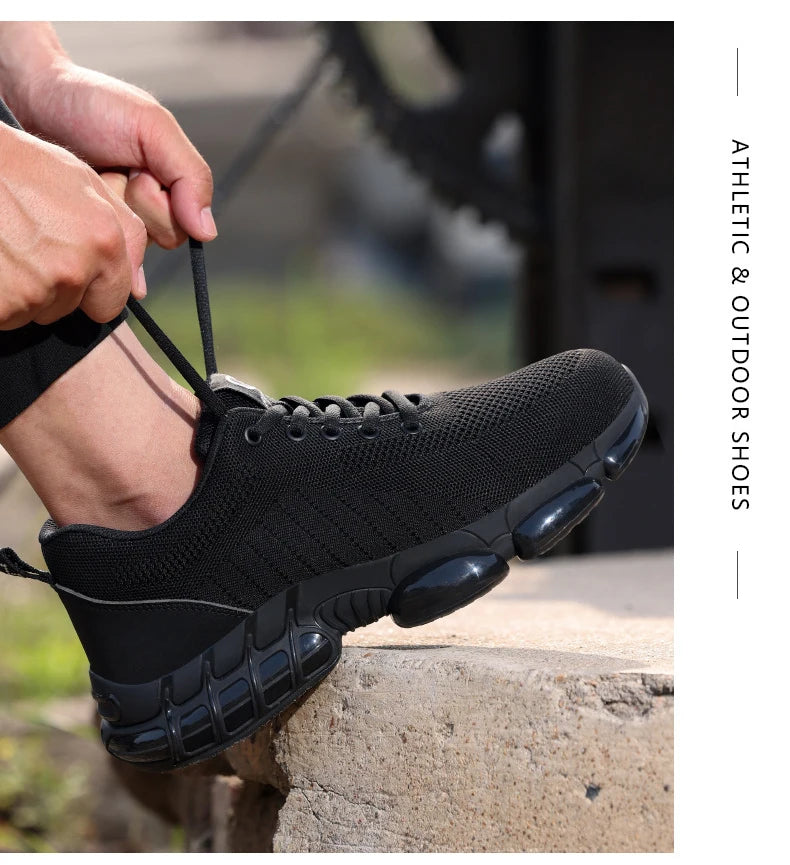 Safety Shoes Men Steel Toe Boots Anti-smash Anti-puncture Safety Work Shoes Men Lightweight Breathable Protective Shoes Black