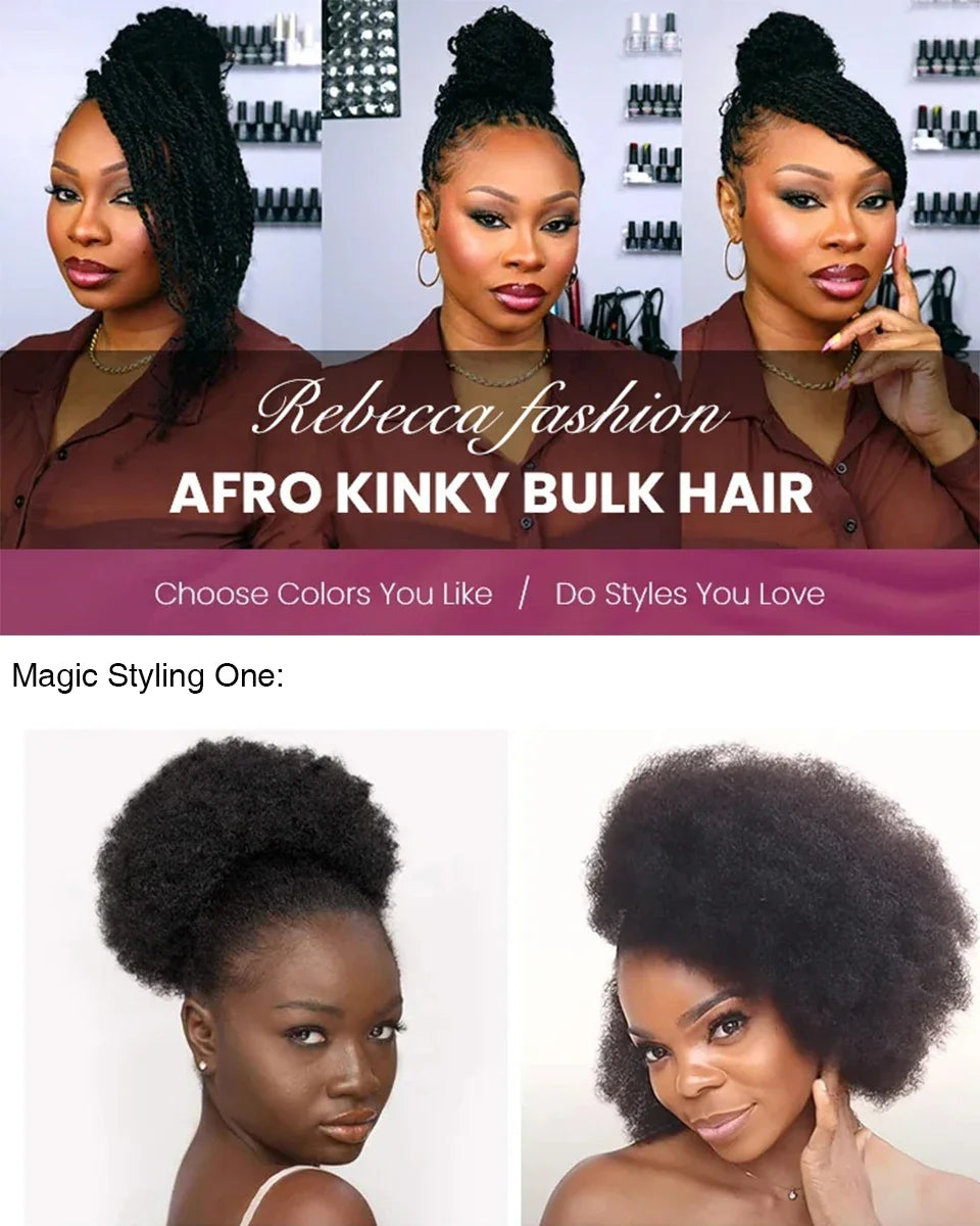 QVR Afro Kinky Bulk Hair No Attachment 50g Afro Curly Bulk 100% Human Hair Unprocessed Virgin Remy Braiding Hair for Dreadlocks