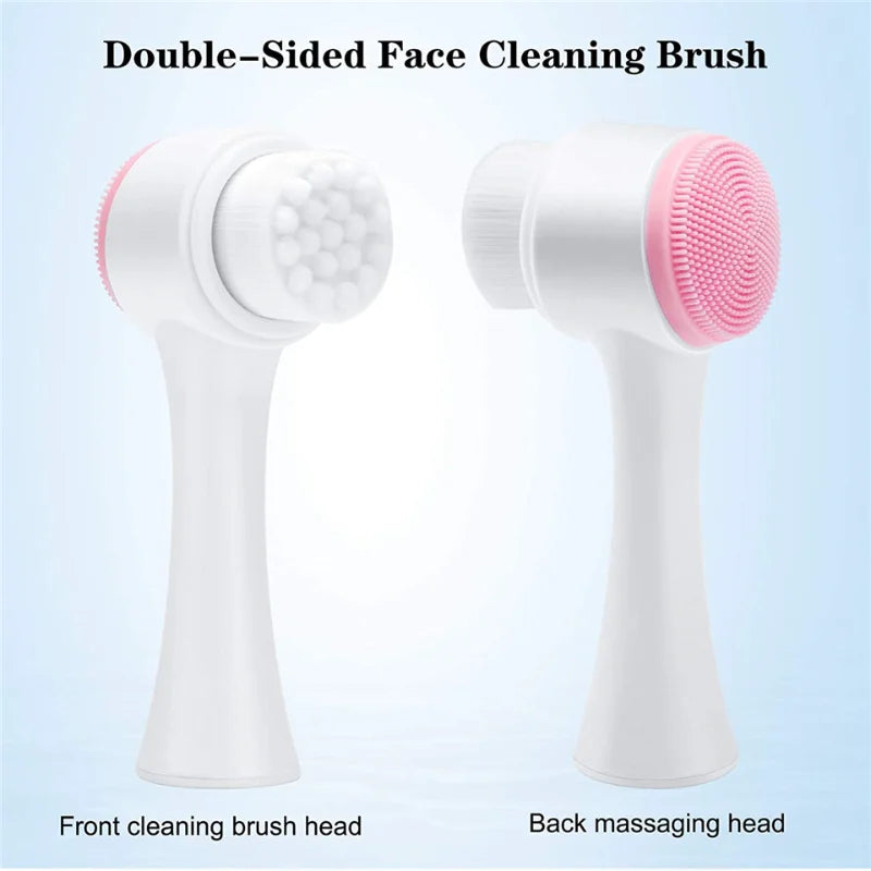 3D Double-sided Manual Facial Cleansing Brush Soft Silicone Bristles Deep Pore Cleansing Exfoliating Face Wash Brush Beauty Care
