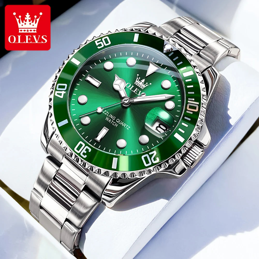 OLEVS 5885 Stainless Steel Calendar Luminous Mens Wristwatch Luxury Stainless Steel Waterproof Quartz Watch for Men Sport Reloj