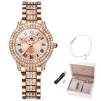 OLEVS 9943 Rose Gold Ladies Watch Stainless Steel Waterproof Full Diamond Quartz Watch for Women Set Gift