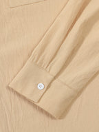 Autumn men's clothing 2025 new item men's solid color cotton and linen shirt stand up collar cardigan long sleeved casual busine