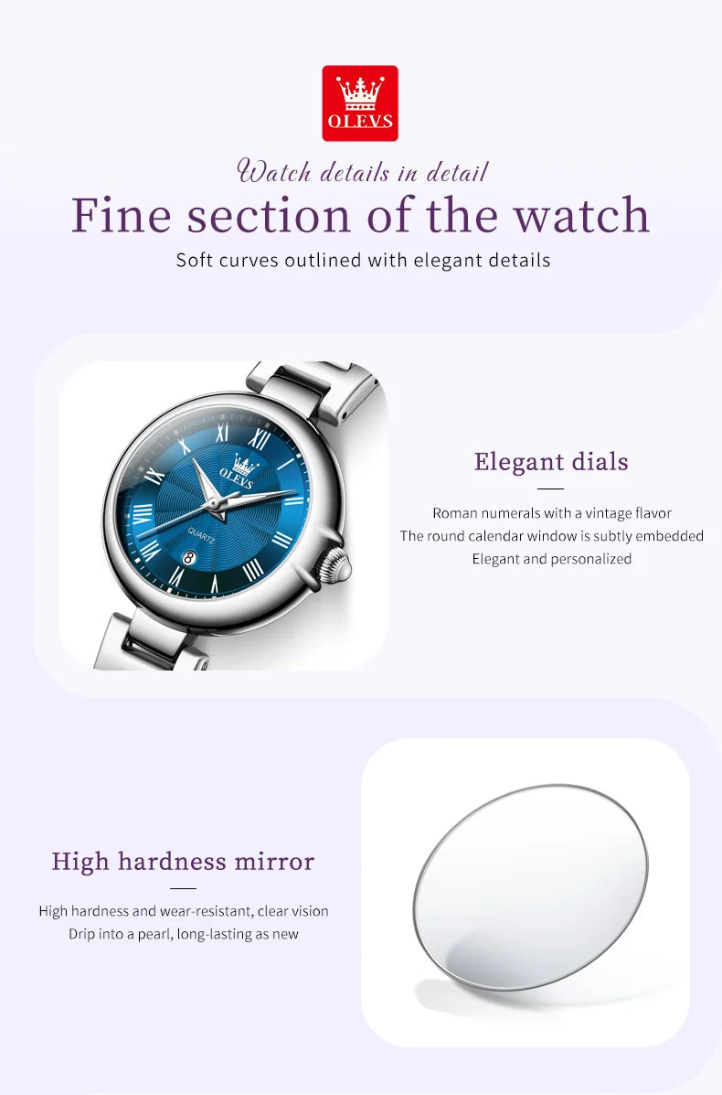 OLEVS 5608 Luxury Brand Women's Wristwatch Waterproof Stainless Steel Strap Luminous Date Quartz Watch for Ladies