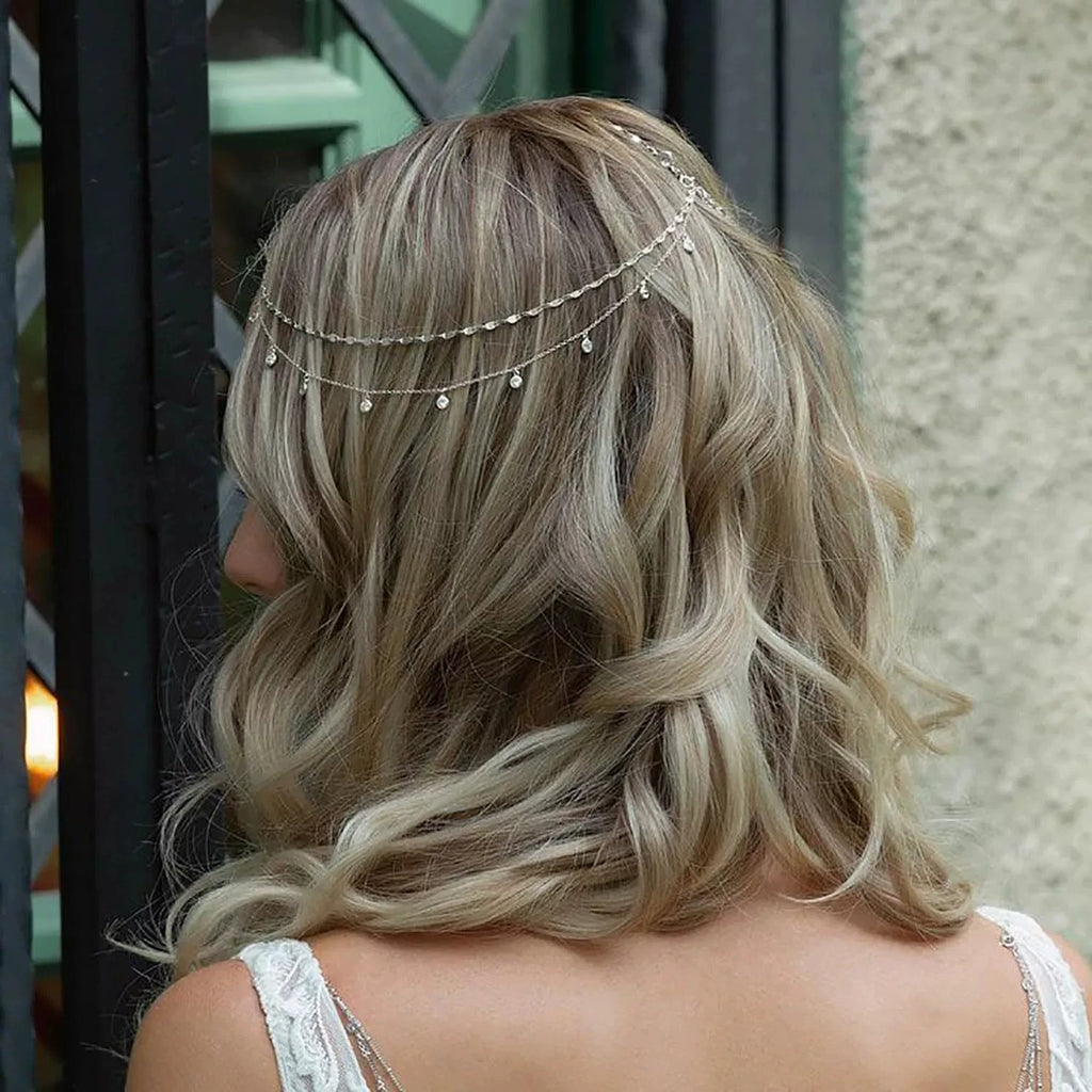 Fashion Boho Crystal Head Chain Wedding Hair Accessories Elegant Headpiece Bling Bridal Forehead Chain for Women Girls