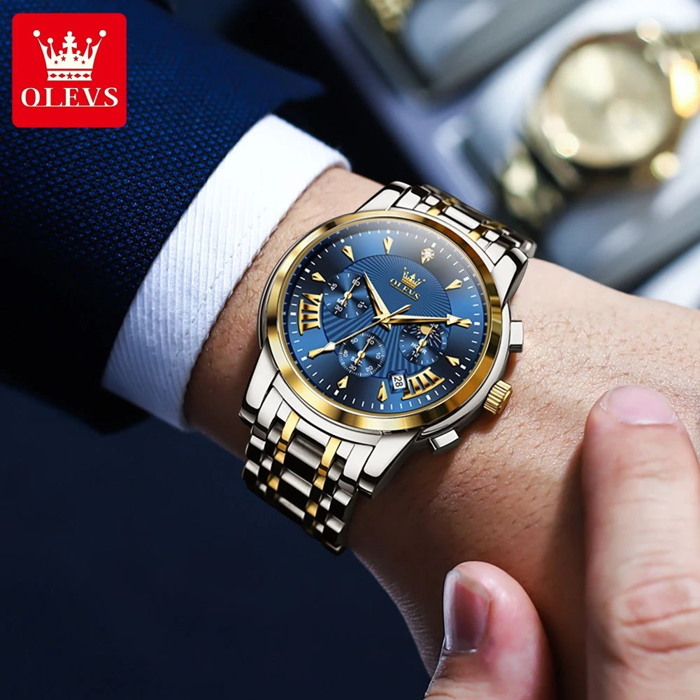 OLEVS 2892 Men's Watches Top Brand Multifunctional Chronograph Wristwatch Original Quartz Watch Man Waterproof Luminous Moon