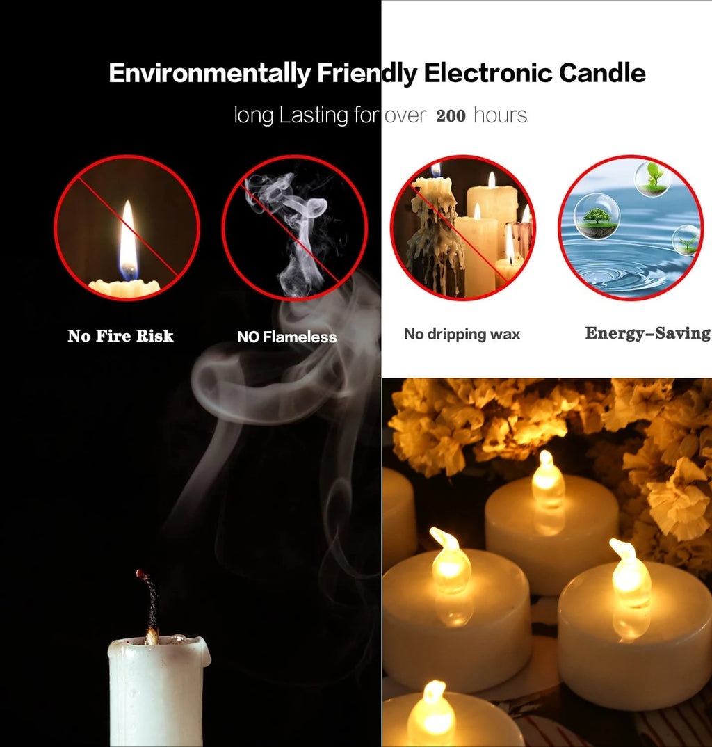 12/24Pack Battery Tea Lights LED Realistic Flameless Flickering Warm Yellow Candle Holiday Gift for Party Wedding Home Decor