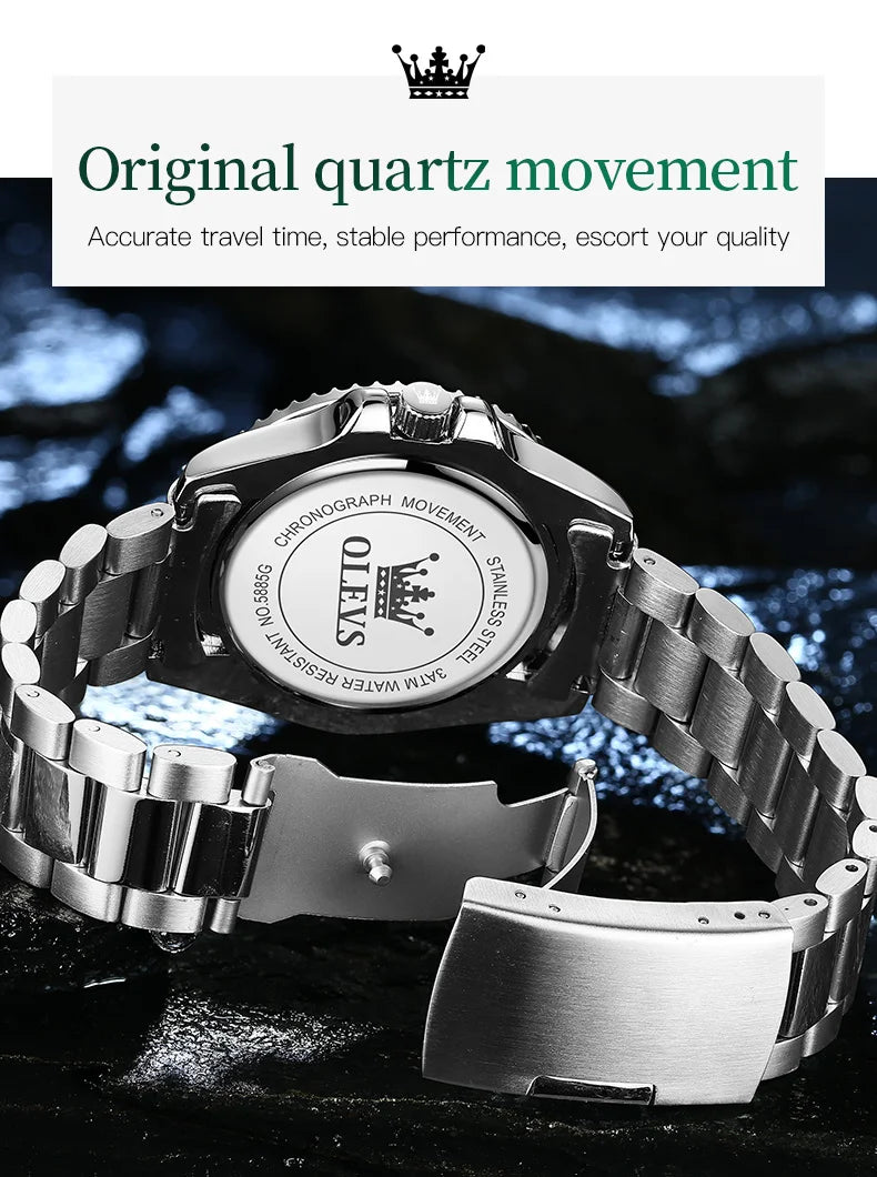 OLEVS 5885 Mens Watch Auto Date Stainless Steel Strap Diving Series Waterproof Men's Sports Watch