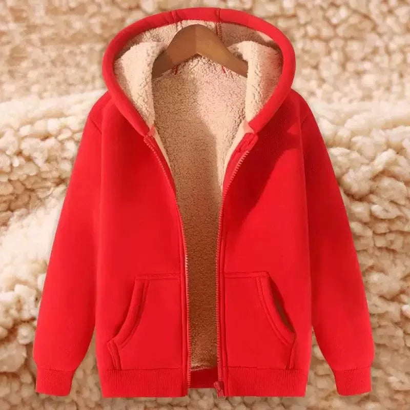 Autumn and winter sherpa jacket heavyweight velvet thickened men's sweatshirt solid color tops teenagers hooded cardigan men