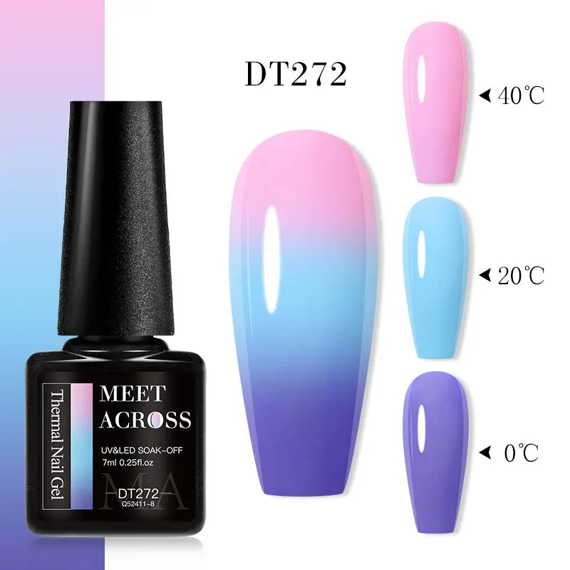 MEET ACROSS 75 Colors Thermal Nail Gel Polish 3 Colors Changing Nail Art Supplies for Manicure DIY Design Long Lasting UV/LED
