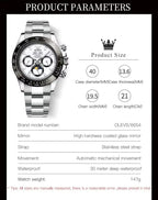 OLEVS 6654 Luxury Brand Automatic Mechanical Watch for Men 30m Waterproof Luminous Chrono Moon Phase Calendar Original Man Watch