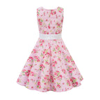LPATTERN Girls' Vintage Rockabilly Dress Party Retro Polka Dot Floral Pattern A-line Dresses Pleated Skirt Knee-Length for 4-10Y