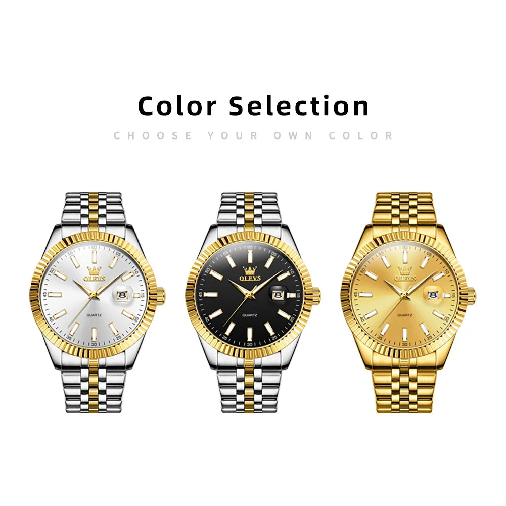OLEVS 5593 Original Quatz Watch For Men Luxury Top Brand Stainless Steel Waterproof Auto Date HD Luminous Luxury Man Watch