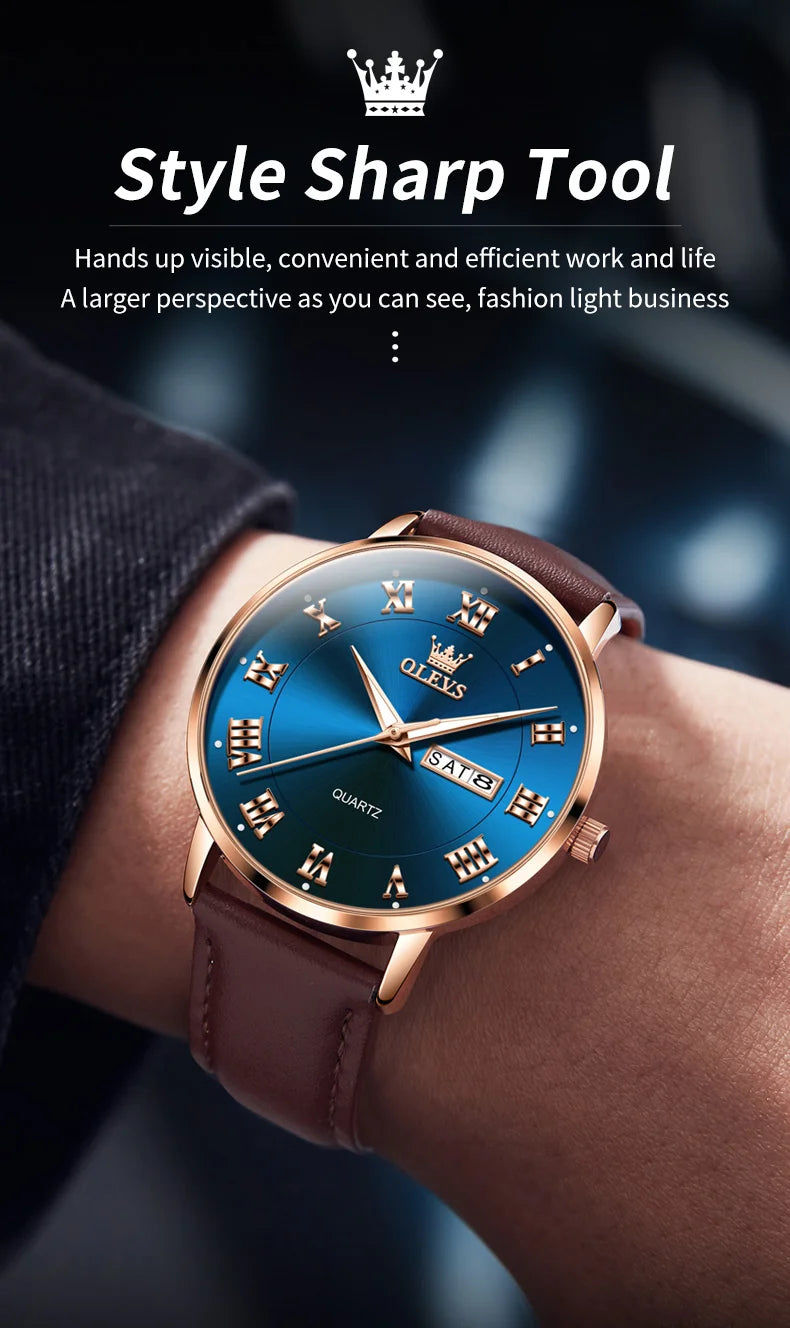 OLEVS 2920 Men Watch Fashion Business Roman Scale Waterproof Clock Luxury Brand Quartz Watch Leisure Calendar Week Men Watch