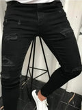 Skinny Fashion Men's Ripped Jeans Slim Breathable Soft Washed Streetwear Trousers Male Spring Autumn Elastic Hole Denim Pants