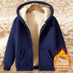Autumn and winter sherpa jacket heavyweight velvet thickened men's sweatshirt solid color tops teenagers hooded cardigan men