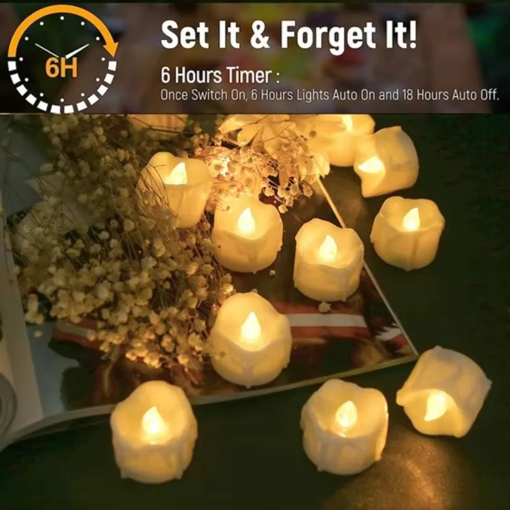 24/48pc Flameless Led Tea Lights with Timer 6 Hours On and 18 Hours Off in 24 Hours Cycle Automatically Flickering Candles Light