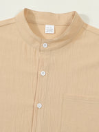Autumn men's clothing 2025 new item men's solid color cotton and linen shirt stand up collar cardigan long sleeved casual busine