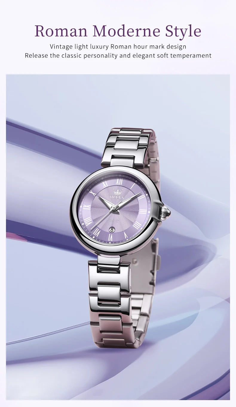 OLEVS Elegant Fashion Women's Watches Luxury Brand Quartz Watch for Ladies Waterproof Stainless Steel Luminous Date Wristwatch