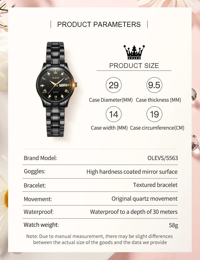 OLEVS 5563 Top Woman Watch Classic Business Diamond Scale Calendar Waterproof Ladies Wristwatch Original Quartz Watch for Women