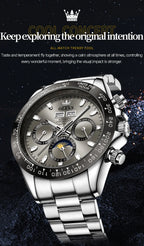 OLEVS 6654 Luxury Men's Automatic Mechanical Watch Original Stainless Steel Waterproof Moon Phase Chronograph Brand Men Watch